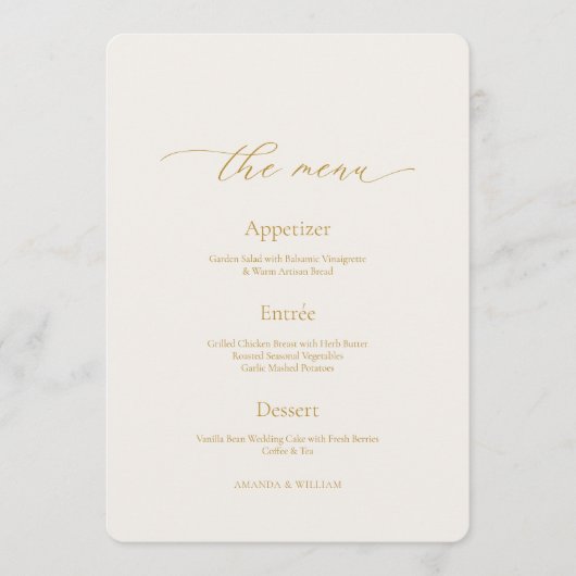 Ivory Wedding Menu with Elegant Calligraphy 招待状 (正面)