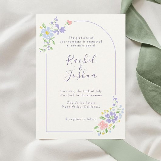 Ivory | Whimsical Floral Arch Script Wedding 招待状