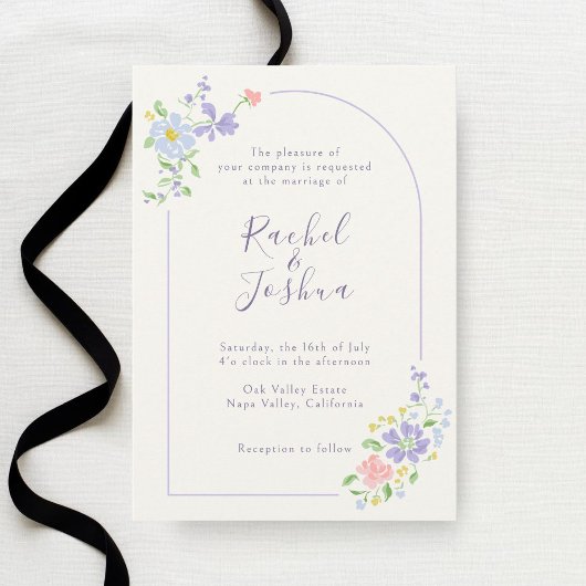 Ivory | Whimsical Floral Arch Script Wedding 招待状
