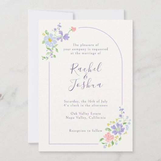 Ivory | Whimsical Floral Arch Script Wedding 招待状 (正面)