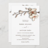 Ivory White 3D Magnolia Flower Wedding 招待状 (正面/裏面)