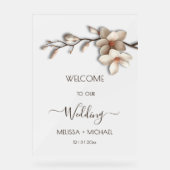 Ivory White 3D  Magnolia Flowers Wedding Welcome アクリルサイン (正面)