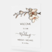 Ivory White 3D  Magnolia Flowers Wedding Welcome アクリルサイン (傾斜)