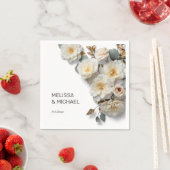 Ivory White 3D Roses Wedding スタンダードカクテルナプキン (インサイチュ)