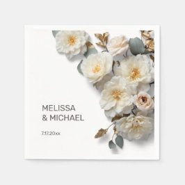 Ivory White 3D Roses Wedding スタンダードカクテルナプキン