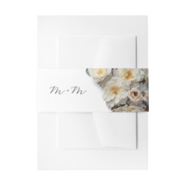 Ivory White 3D Roses Wedding 招待状ベリーバンド