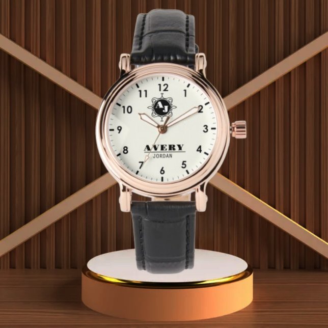 Ivory White and Gold Personalized Custom Monogram  腕時計 (クリエイターアップロード済み)