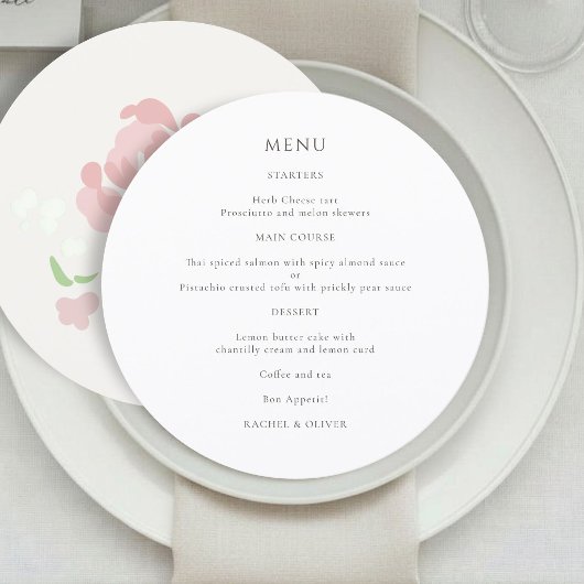 Ivory & White | Chic Floral Wedding Menu Card メニュー