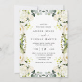 Ivory White Floral Elegant Wedding  招待状 (正面)