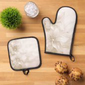 Ivory White Flowers 鍋つかみ&鍋敷きセット (トップダウン)