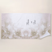 Ivory White Flowers Beach Towel ビーチタオル (正面)