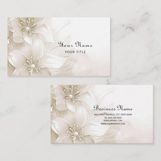 Ivory White Flowers Business Card 名刺 (正面/裏面)