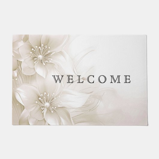 Ivory White Flowers Doormat ドアマット (正面)