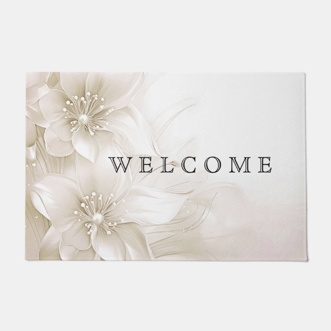 Ivory White Flowers Doormat ドアマット (正面)