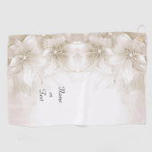 Ivory White Flowers Golf Towel ゴルフタオル (横)