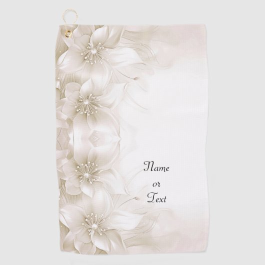 Ivory White Flowers Golf Towel ゴルフタオル (正面)
