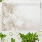 Ivory White Flowers Kitchen Towels キッチンタオル (折り畳み)