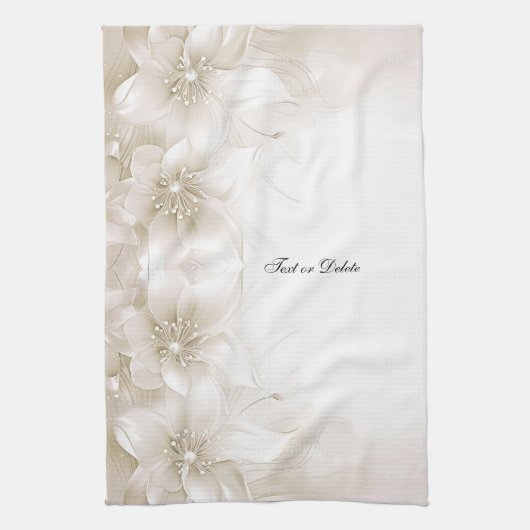 Ivory White Flowers Kitchen Towels キッチンタオル (縦)