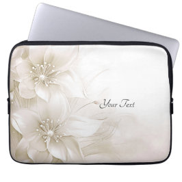 Ivory White Flowers Laptop Sleeve ラップトップスリーブ