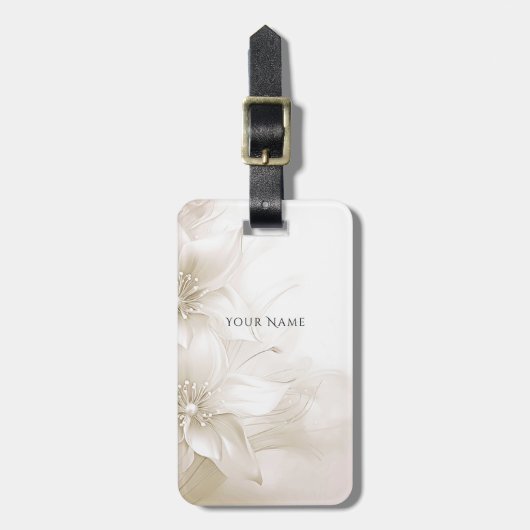 Ivory White Flowers Luggage Tag ラゲッジタグ (正面縦)