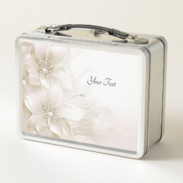Ivory White Flowers Lunchbox メタルランチボックス