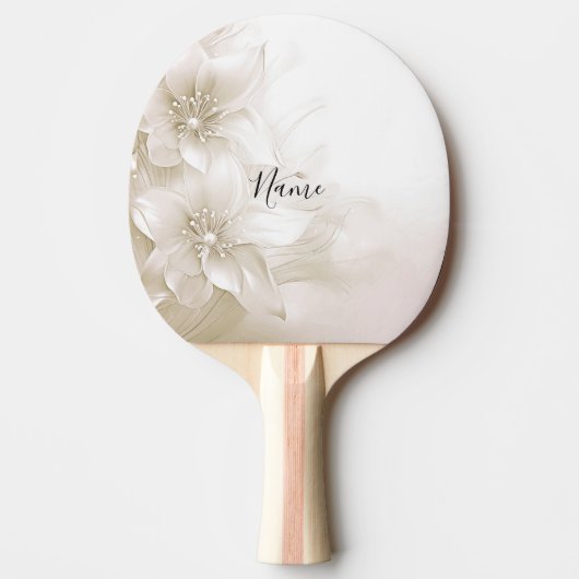 Ivory White Flowers Ping Pong Paddle 卓球ラケット (正面)