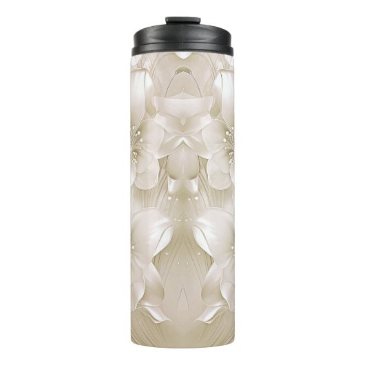 Ivory White Flowers Thermal Tumbler タンブラー (正面)