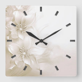Ivory White Flowers Wall Clock スクエア壁時計