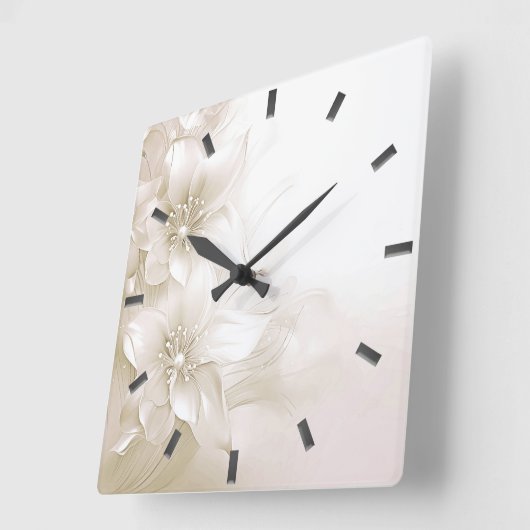 Ivory White Flowers Wall Clock スクエア壁時計 (傾斜)