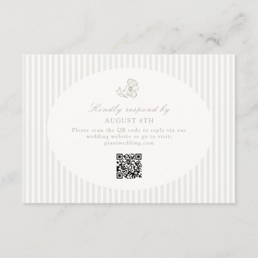 Ivory White & Sand | Floral Striped RSVP Response (正面)