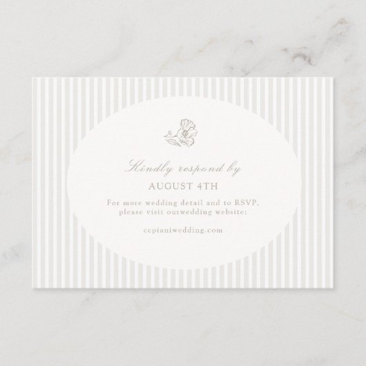 Ivory White & Sand | Floral Striped RSVP Response (正面)
