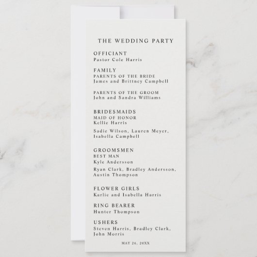 Ivory white Satin Elegance Wedding Program 招待状 (裏面)