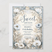 Ivory Wildflower Art Nouveau Sweet Sixteen 招待状 (正面)