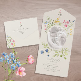 Ivory Wildflower Floral Photo Wedding オールインワン招待状