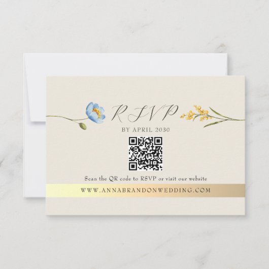 Ivory Wildflower QR Code Wedding 出欠カード (正面)