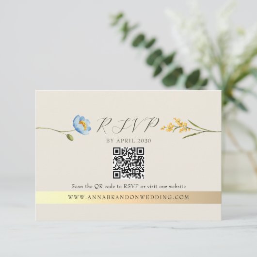 Ivory Wildflower QR Code Wedding 出欠カード (スタンド正面)