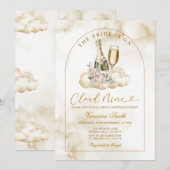 Ivory Wine The Bride is Cloud Nine Bridal Shower 招待状 (正面/裏面)