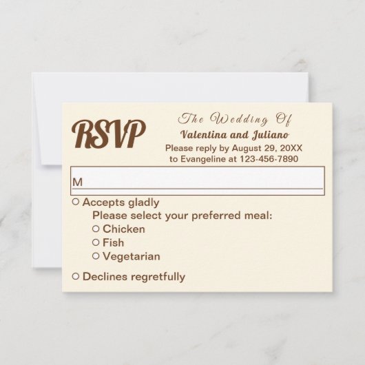 Ivory With Brown Text Wedding RSVP (正面)