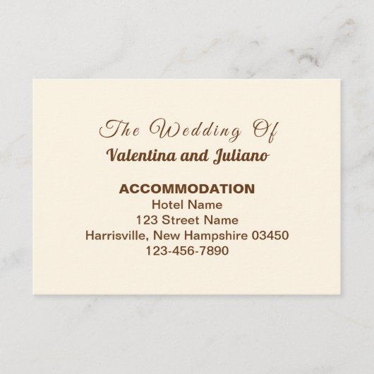 Ivory with Brown Typography Wedding Accommodation エンクロージャーカード (正面)