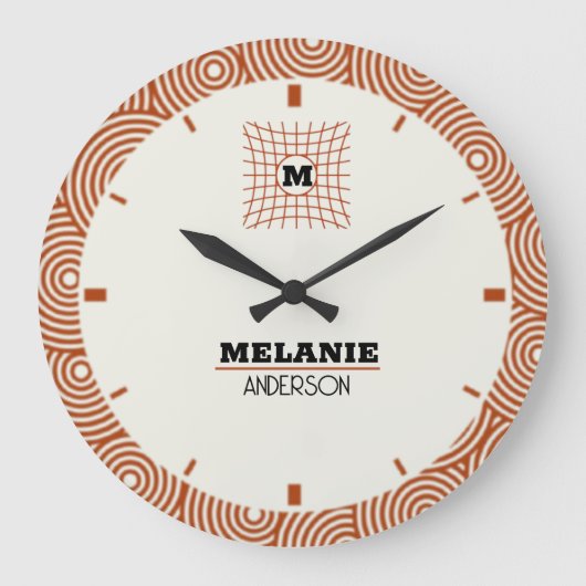Ivory with White Geometric Monogram Elegant Gift ラージ壁時計 (正面)