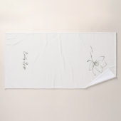 Ivory Zen Yoga Floral Line Art Sage Green バスタオル (バスタオル)