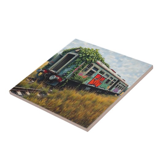 Ivy and Graffiti  Covered Abandoned Train  タイル (側面)