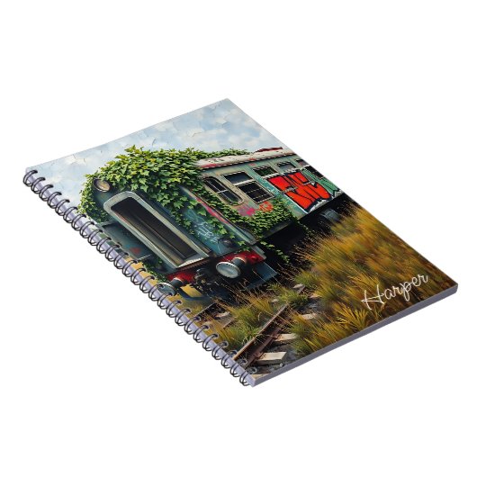 Ivy and Graffiti  Covered Abandoned Train  ノートブック (右側)