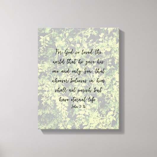 Ivy Greenery Pattern John 3:16 Bible Verse Art キャンバスプリント (正面)