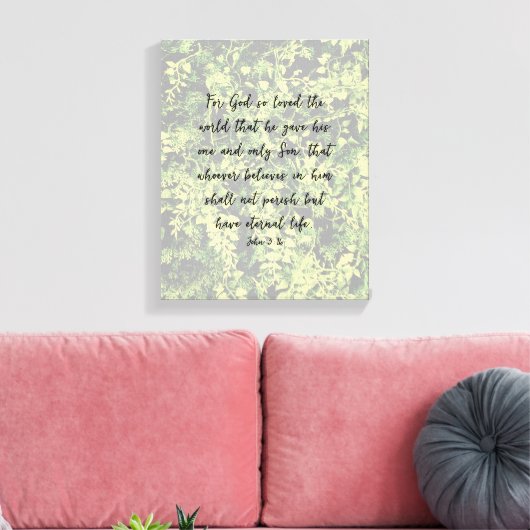 Ivy Greenery Pattern John 3:16 Bible Verse Art キャンバスプリント (インサイチュ (リビング))