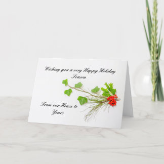 Ivy, holly, pine and berry holiday invitation サンキューカード