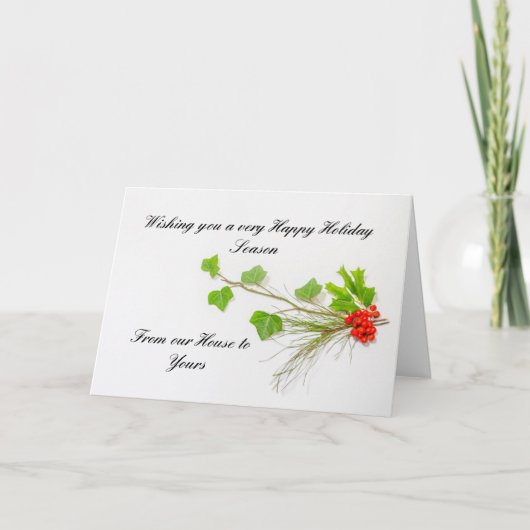 Ivy, holly, pine and berry holiday invitation サンキューカード (正面)