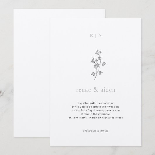 Ivy Wedding invite, Black and 結婚 white's 招待状 (正面/裏面)