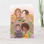 IWD ピンク水彩多民族女性 ギブ・トゥ・ゲイン シーズンカード (正面)