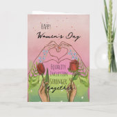 IWD ピンク水彩多民族女性 ギブ・トゥ・ゲイン シーズンカード (裏面)